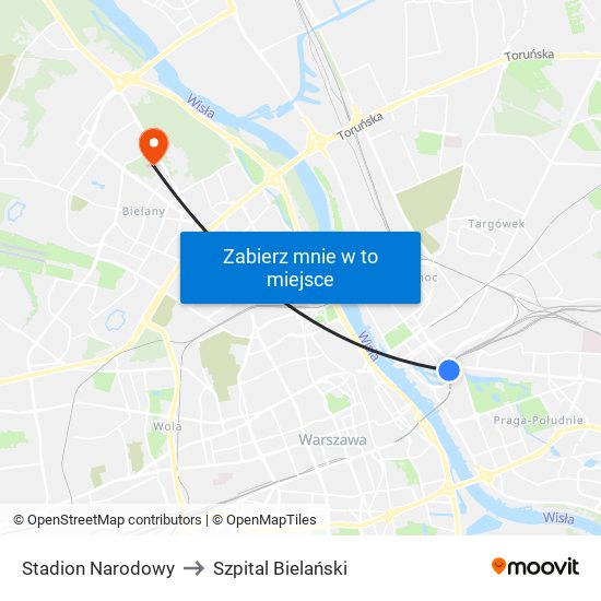 Stadion Narodowy to Szpital Bielański map