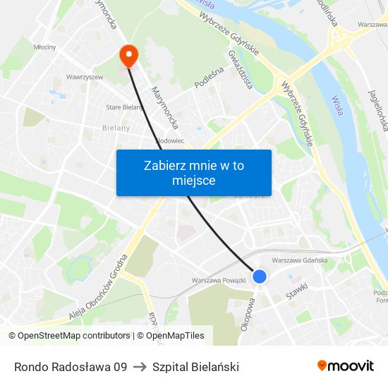 Rondo Radosława 09 to Szpital Bielański map