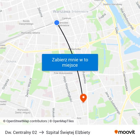 Dw. Centralny 02 to Szpital Świętej Elżbiety map