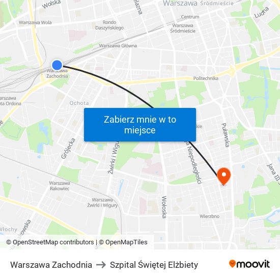 Warszawa Zachodnia to Szpital Świętej Elżbiety map