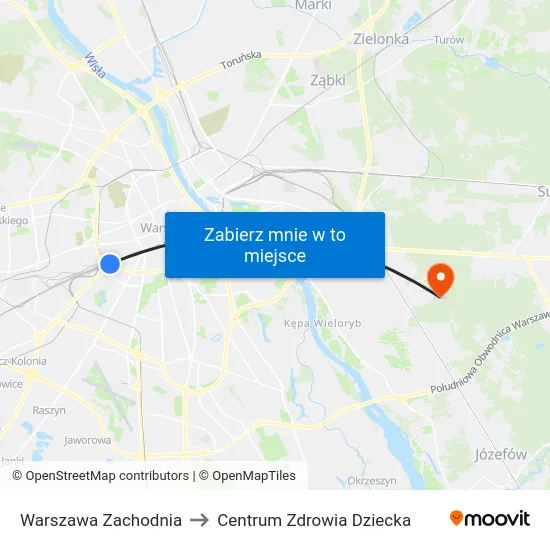 Warszawa Zachodnia to Centrum Zdrowia Dziecka map