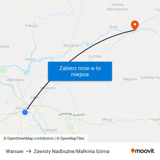 Warsaw to Zawisty Nadbużne / Małkinia Górna map