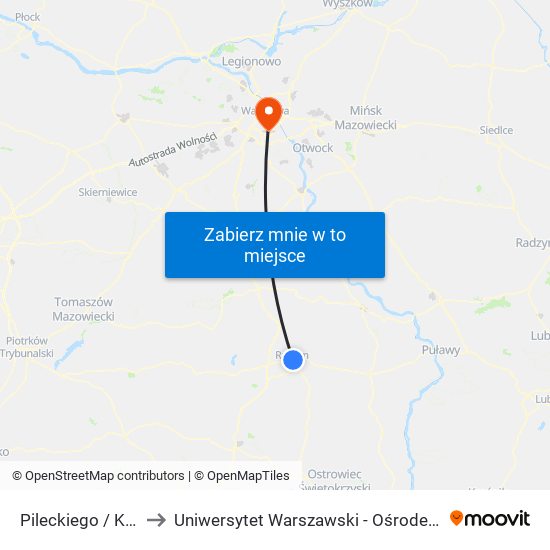 Pileckiego / Kelles-Krauza to Uniwersytet Warszawski - Ośrodek Dydaktyczny Ksawerów map