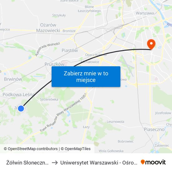 Żółwin Słoneczna / Nadarzyńska to Uniwersytet Warszawski - Ośrodek Dydaktyczny Ksawerów map
