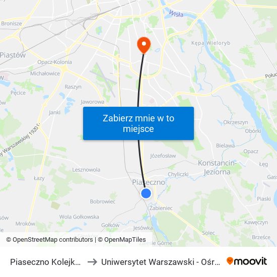 Piaseczno Kolejka Piaseczyńska 03 to Uniwersytet Warszawski - Ośrodek Dydaktyczny Ksawerów map