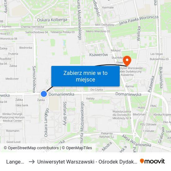 Langego to Uniwersytet Warszawski - Ośrodek Dydaktyczny Ksawerów map