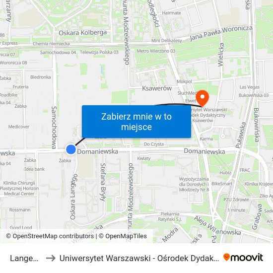 Langego to Uniwersytet Warszawski - Ośrodek Dydaktyczny Ksawerów map