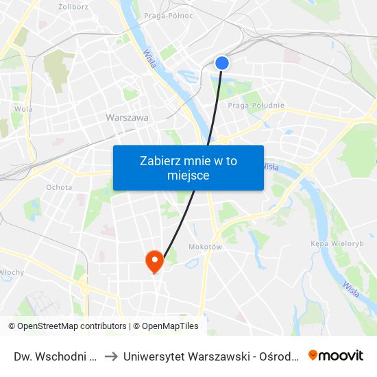 Dw. Wschodni (Lubelska) 14 to Uniwersytet Warszawski - Ośrodek Dydaktyczny Ksawerów map