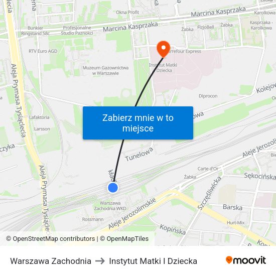 Warszawa Zachodnia to Instytut Matki I Dziecka map