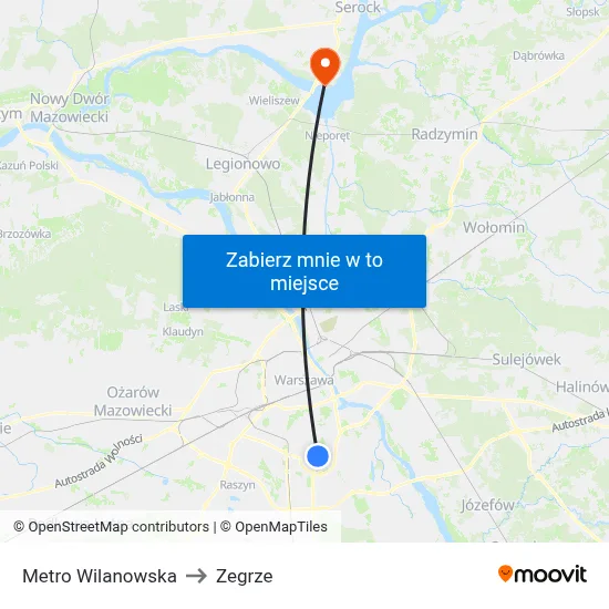 Metro Wilanowska to Zegrze map