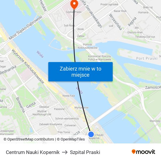 Centrum Nauki Kopernik to Szpital Praski map