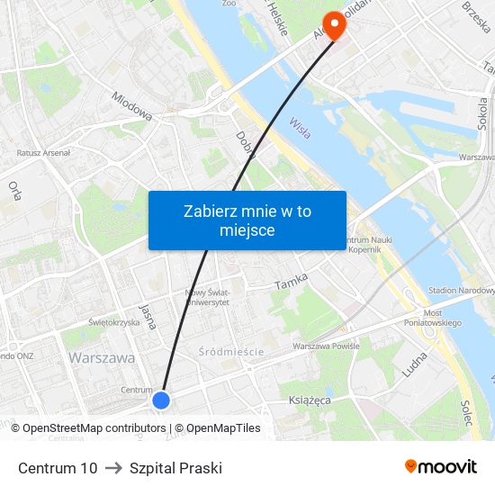 Centrum 10 to Szpital Praski map