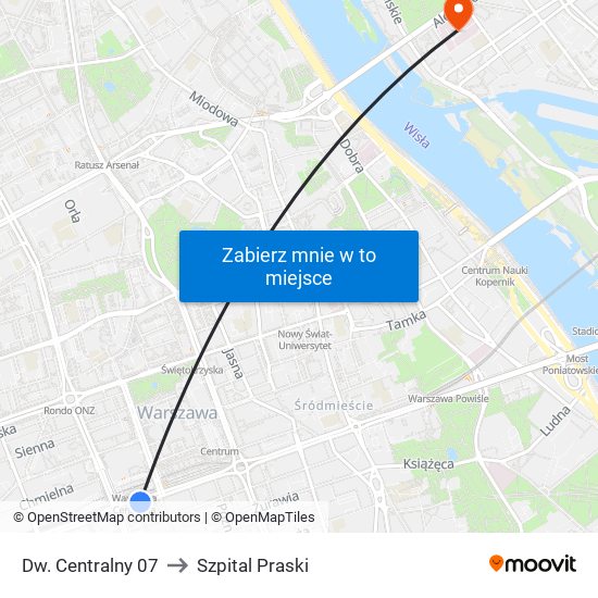 Dw. Centralny 07 to Szpital Praski map