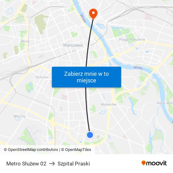 Metro Służew 02 to Szpital Praski map