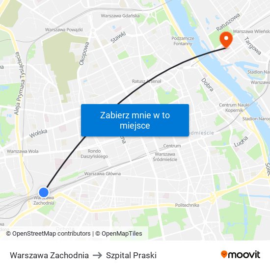 Warszawa Zachodnia to Szpital Praski map