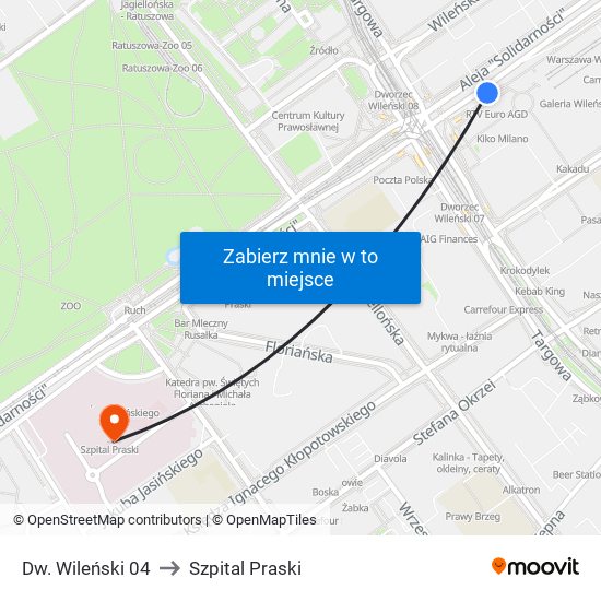 Dw. Wileński 04 to Szpital Praski map