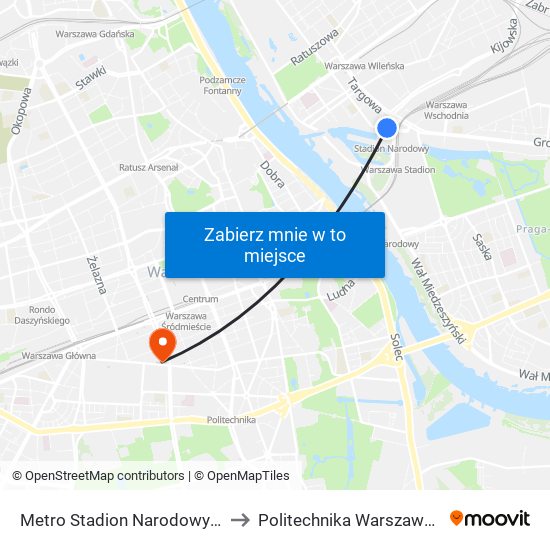 Metro Stadion Narodowy 12 to Politechnika Warszawska map