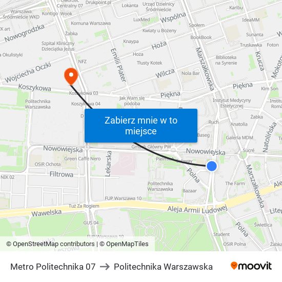 Metro Politechnika 07 to Politechnika Warszawska map