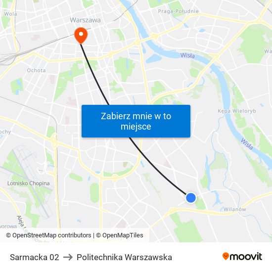 Sarmacka to Politechnika Warszawska map