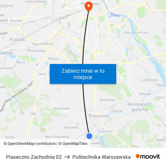 Wólka Kozodawska Zachodnia to Politechnika Warszawska map