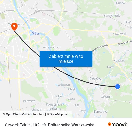 Otwock Teklin II 02 to Politechnika Warszawska map