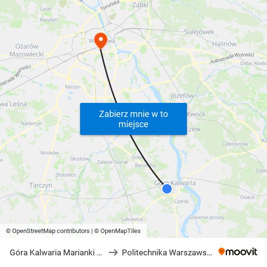 Góra Kalwaria Marianki 01 to Politechnika Warszawska map