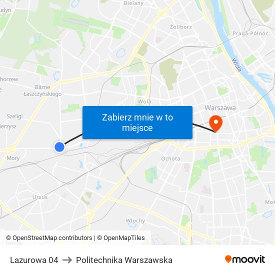 Lazurowa to Politechnika Warszawska map