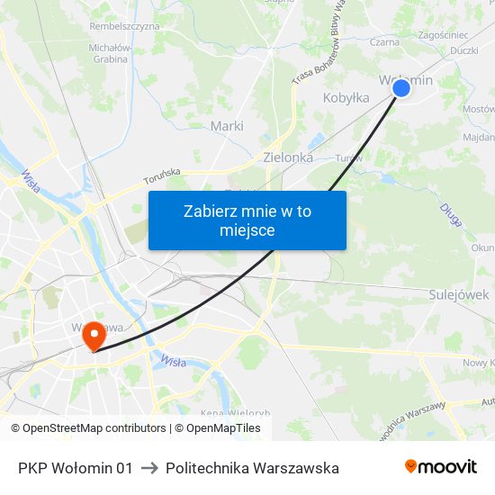 PKP Wołomin 01 to Politechnika Warszawska map