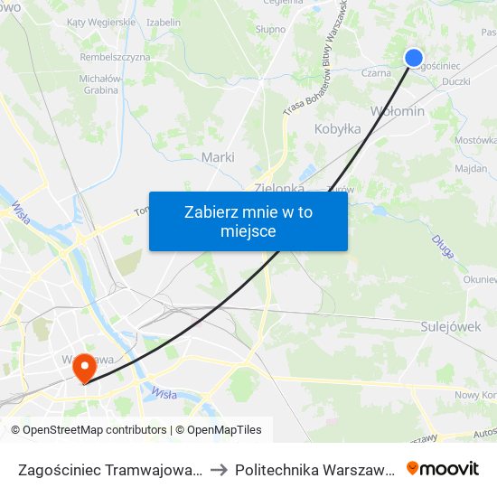 Zagościniec Tramwajowa 01 to Politechnika Warszawska map