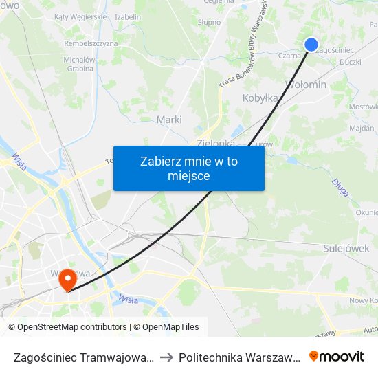 Zagościniec Tramwajowa 02 to Politechnika Warszawska map