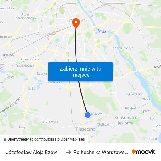 Józefosław Aleja Bzów 02 to Politechnika Warszawska map