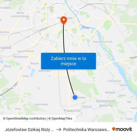 Józefosław Dzikiej Róży 01 to Politechnika Warszawska map