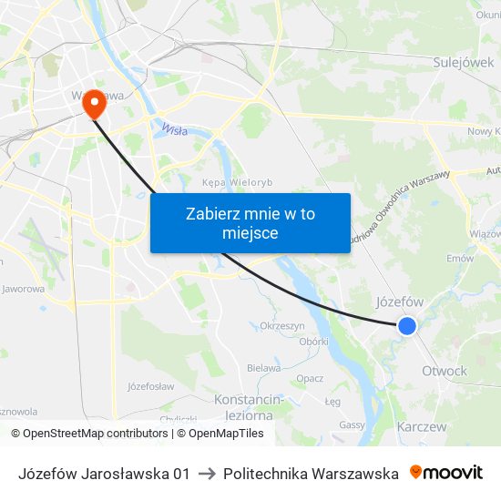 Józefów Jarosławska to Politechnika Warszawska map