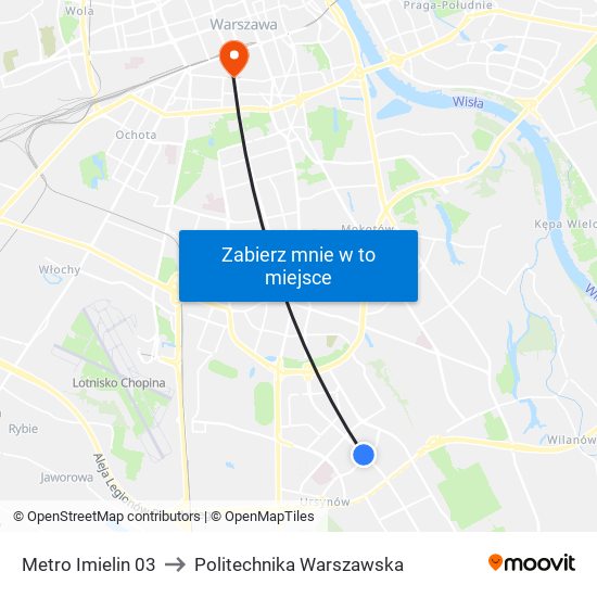 Metro Imielin 03 to Politechnika Warszawska map