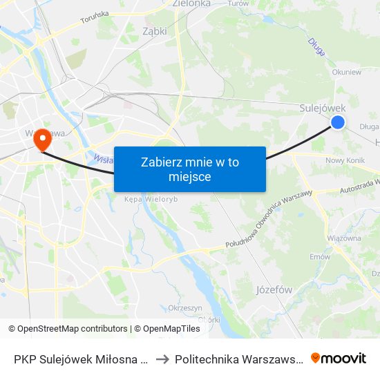 PKP Sulejówek Miłosna 01 to Politechnika Warszawska map