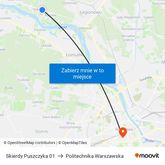 Skierdy Puszczyka 01 to Politechnika Warszawska map