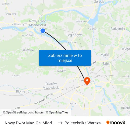 Nowy Dwór Mazowiecki Os. Młodych to Politechnika Warszawska map