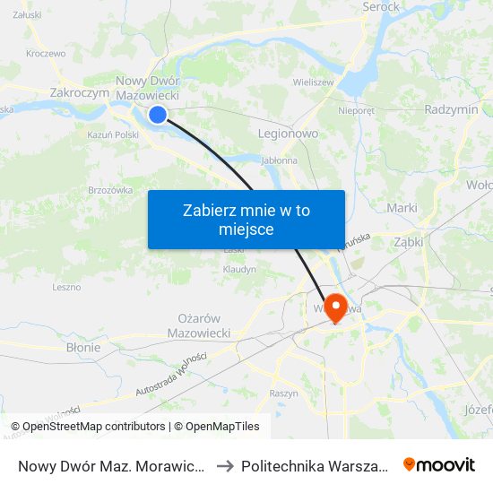 Nowy Dwór Maz. Morawicza 01 to Politechnika Warszawska map