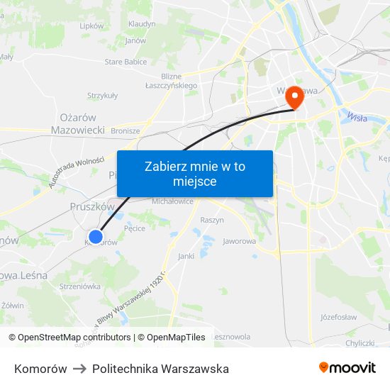 Komorów to Politechnika Warszawska map