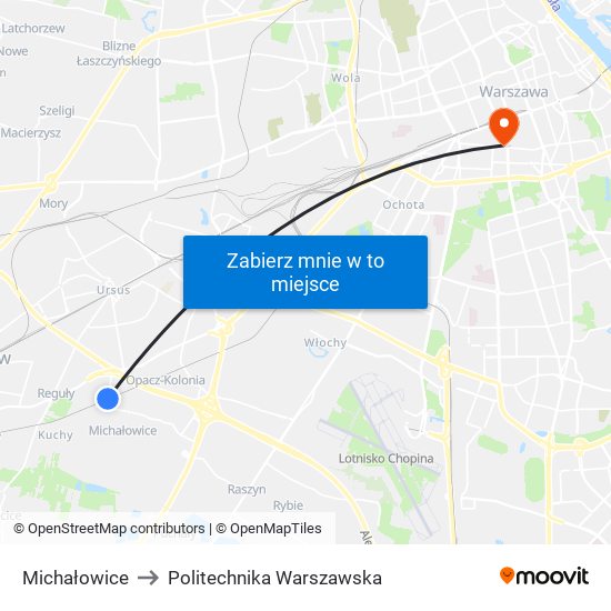 Michałowice to Politechnika Warszawska map