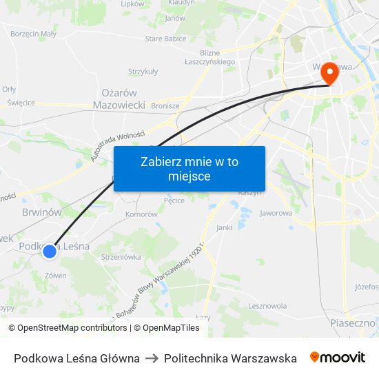 Podkowa Leśna Główna to Politechnika Warszawska map