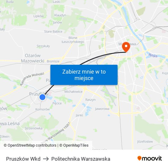 Pruszków Wkd to Politechnika Warszawska map