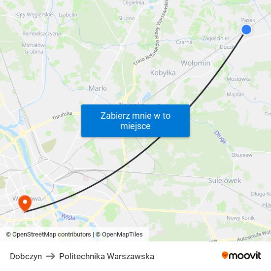 Dobczyn to Politechnika Warszawska map