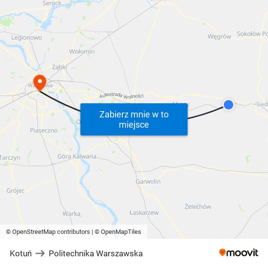 Kotuń to Politechnika Warszawska map