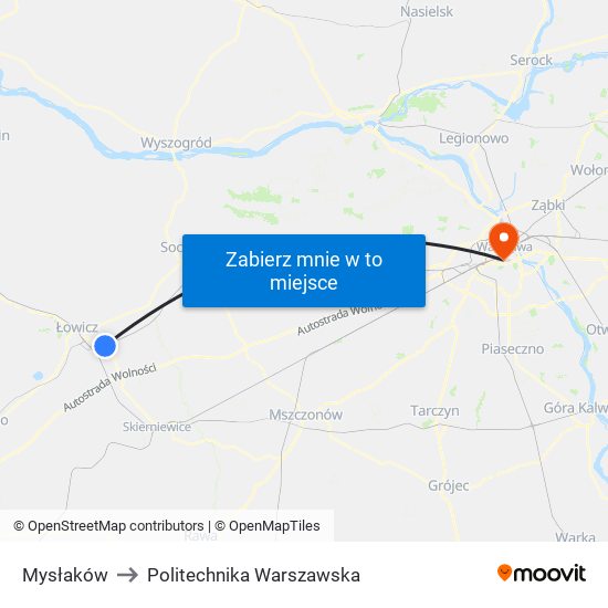 Mysłaków to Politechnika Warszawska map