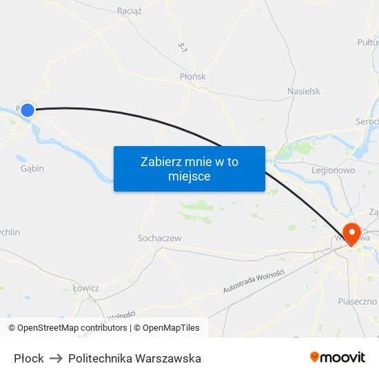 Płock to Politechnika Warszawska map