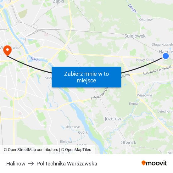 Halinów to Politechnika Warszawska map