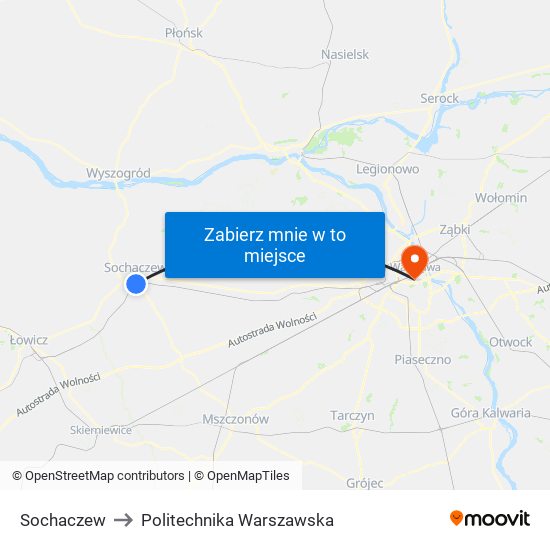 Sochaczew to Politechnika Warszawska map