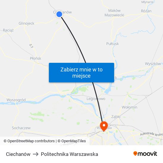 Ciechanów to Politechnika Warszawska map