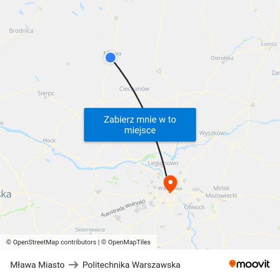 Mława Miasto to Politechnika Warszawska map